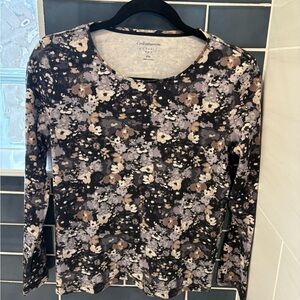 Croft & Barrow Floral Long Sleeve Blouse - Black, Brown, Cream